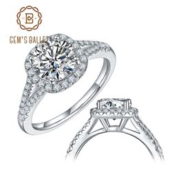 GEM'S BALLET 925 Sterling Silver Halo Bague de fiançailles 1.5ct 2 ct 3ct D Couleur Diamant pour femmes Bijoux fins 211217