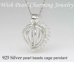 Cage de médaillon en forme de cœur en argent 925 serti de pierres précieuses, l'argent sterling peut contenir une perle de 8 mm, un montage de pendentif en forme de perle de perle, une breloque de bijoux à bricoler soi-même