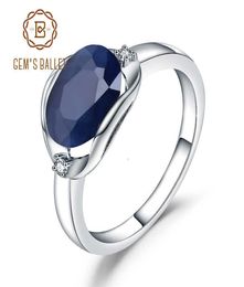 GEM039S BALLET Anillos de Compromiso de Plata de Ley 925 324Ct anillo de piedras preciosas de zafiro azul Natural para mujer joyería fina CJ1912059520139