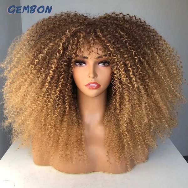 GEMBON Hair Brown Copper Ginger Pelucas sintéticas rizadas cortas para mujeres Pelucas naturales con flequillo Resistente al calor Cosplay Hair Ombre 240305