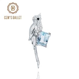 Gems Ballet 925 Declaración de plata esterlina Broche Natural Sky Blue Topaz Gemstone Broches de aves hechas a mano para mujeres Joyas finas 240401