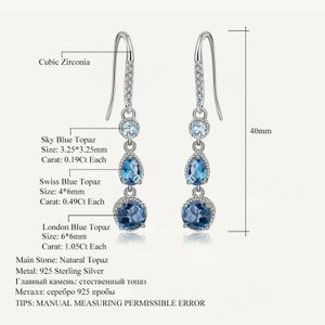 GEMS BALLET Natuurlijke London Blue Topaz Dangle Oorbellen Edelsteen Sieraden 925 Sterling Zilver Elegante Brincos voor Vrouwen Bruiloft 240401