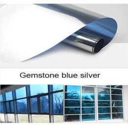 Edelsteen Blauw Zilver Waterdichte Glasfolie Eenrichtingsspiegel Zilver Isolatiestickers UV-afwijzing Privacy Windom Tint Films Home 1827434