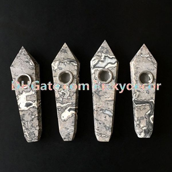 Gemstone Cristal Picasso Jasper Tabac Pipe Sculpté À La Main Reiki Chakra Guérison Protection Impression Naturelle Jasper Marbre Pierre Pipe