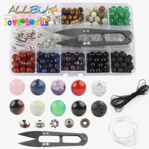 Edelstenen 8 mm Natuurlijke stenen sieradenkit Box Set Agates Lava Rock Bulk Stone kralen voor doe -het -zelf -handgemaakte sieraden Makelbanden opbergdoos