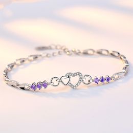Edelstenen armband voor vrouwen trendy 925 zilveren amethist zirkoon hartvormige delicate vrouwelijke fijne sieraden