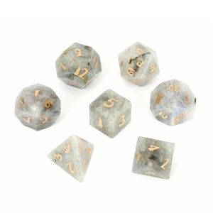 Edelstenen Natural Labradorite Polyedral Losse edelstenen dobbelstenen 7 stks Set Dungeons Dragons Stone Dice Set DND RPG Games Ornamenten Spot goederen