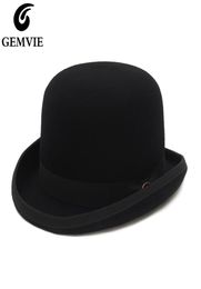 GEMVIE 4 couleurs 100 laine feutre Derby melon chapeau pour hommes femmes Satin doublé mode fête formelle Fedora Costume magicien chapeau 2205073382112