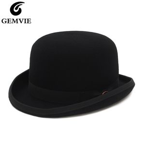 GEMVIE 4 couleurs 100% laine feutre Derby melon chapeau pour hommes femmes Satin doublé mode fête formelle Fedora Costume magicien chapeau 220507