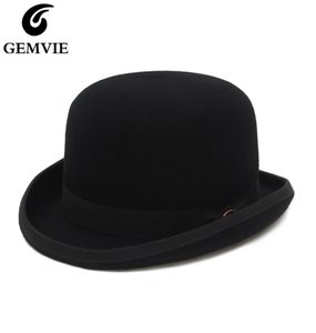 Gemvie 4 kleuren 100 wol vilt derby bowler hoed voor mannen vrouwen satijnen gevoerd mode feest formeel fedora kostuum goochelaar hoed 2205079240627