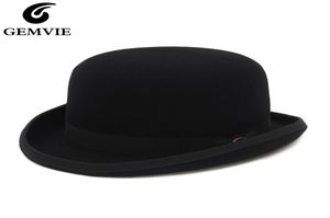 Gemvie 4 Colors 100 Felt Wool Derby Bowler pour hommes Femmes Satin Fashion Fashion Food Fedora Costume Magicien Magicien 2205078097466