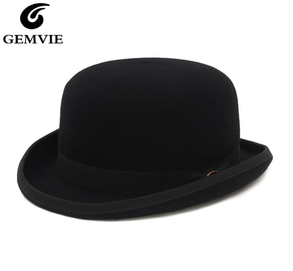 Gemvie 4 Colors 100 Felt Wool Derby Bowler Hat For Men Women Women Satin Fashion Fashion Party Fedora Costume Magicien 2205072792911