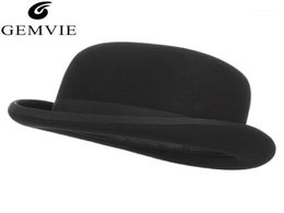 Gemvie 4 tailles 100 laine en feutre Black Bowler pour les hommes femmes doublées de mode doublée de mode Fedora costume magicien Cap12382055