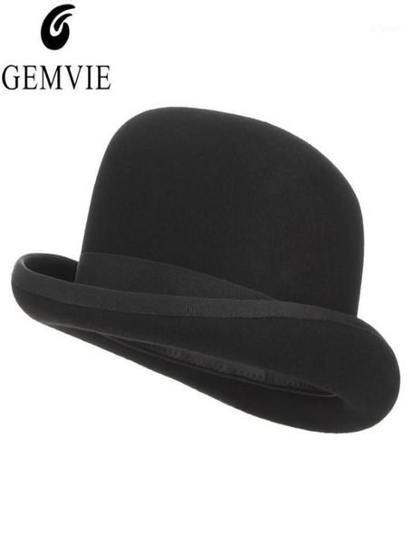 GEMVIE 4 tailles 100 laine feutre noir melon chapeau pour hommes femmes Satin doublé mode fête formelle Fedora Costume magicien Cap12538615