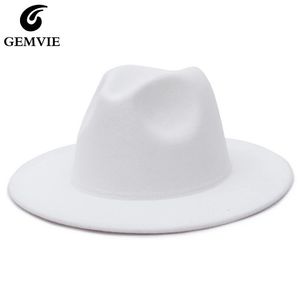 Gemvie allmatch brede runder fedora hoed voor vrouwen solide kleur wol vilt heren herfst winter panama zwart gele jazz cap 240417