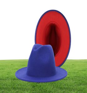 Gemvie Fedora -hoed met rode rand dubbele kleur wol vilt hoed voor damesmannen Panama gamble brim jazz cap 2020 new3800973