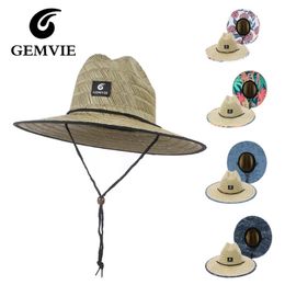Gemvie Women Lifeguard Hat Beach Straw Hat Outdoor Printing Wide Brim Panama Hat Summer 240419
