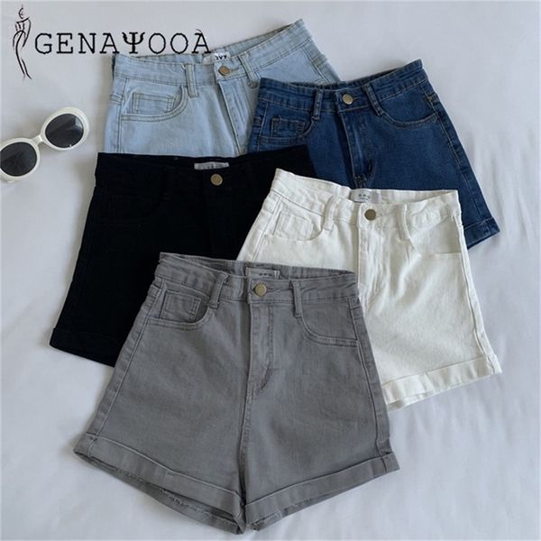 Genayooa Skinny Denim Shorts Solide Taille Haute Jeans Shorts Femmes Été 2020 Coréen Coton Noir Blanc Lavé Sexy Shorts Femmes LJ200815