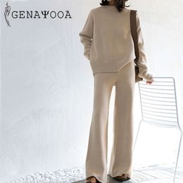 Genayooa Winter-Trainingsanzug 2-teilige Hosenanzüge für Frauen Gestrickte Langarm-Zweiteiler-Set Top und Hose Frauenanzug Outwear Korean 201110