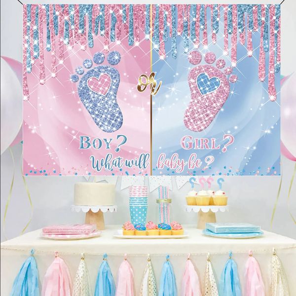 Fondo revelador de género, decoración de fiesta de cumpleaños para niños y niñas, pancarta, decoración de fiesta temática de Baby Shower 240124