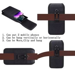 Général 6,5 6,7 6,8 6,9 pouces Étuis verticaux horizontaux pour iPhone 15 14 Plus 13 12 11 Pro Max Samsung S23 Plus S22 Ultra Oxford Tissu Hip Clip Holster Ceinture Deux pochettes pour téléphone