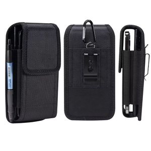 Algemeen 6,5-6,9 inch Oxford doek horizontaal vetisch telefoonzakje voor iPhone 15 14 plus 13 12 11 Pro Max Samsung S23 Plus S22 Ultra hoesjes heupclip holster riem zwart twee tassen