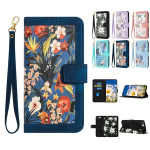 Pu en cuir COILLES POUR MOTO G54 G34 G24 G14 G 5G 2024 Xiaomi 13T Redmi Note 13 4G Pro Plus Hawaiian Flower Floral Credit Id Card Slot Color Cover Pouch Pouch Purse Strap