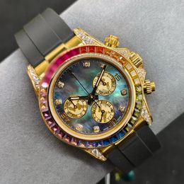 Generatie Kwaliteit tweede regenboog High High Men's Chronograph Sports Diamond Watch Automatische beweging Sahire Mirror Volledig functioneel dure WA