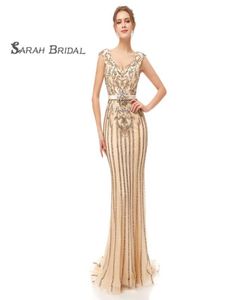 Généreux 2019 perles complètes avec ruban col en V fermeture éclair Champagne sirène robes de bal robes de soirée formelles 53997032380