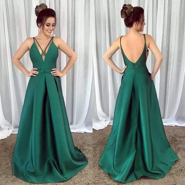 Robes de soirée de bal en satin généreuses largos elegantes de gala col en V croisé une robe de soirée en ligne dos ouvert