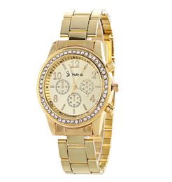 Geneva Diamond Women Metal Watch Aloy Aleoy Watches Fashion Ladies Dress de cuarzo de pulsera Analógico Relojes para hombres 3 Colors7731911