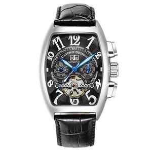 GENEVA LUXURIE Cuir Band Self-Wind Mechanical Men Watch Dosshipping Day Date Squelette Automatic Mens Weswss Gifts Franck Muller Exquis Black Famous Mark