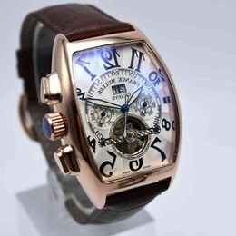 Genève luxe lederen band tourbillon mechanisch herenhorloge drop day date skelet automatische herenhorloges geschenken208H