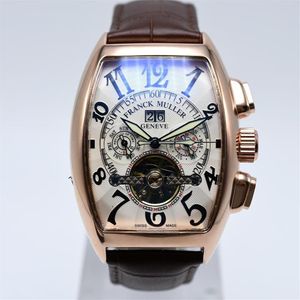 Genève luxe lederen band tourbillon mechanische mannen horloge drop dag datum skelet automatische mannen horloges geschenken FRANCK MULLE295k