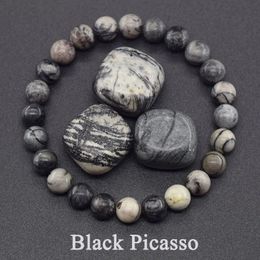 Bracelet de perle en pierre naturelle Geniune pour les hommes rétro réel du Picasso Black Bijoux perlé femmes purifie le cadeau de l'âme 240423