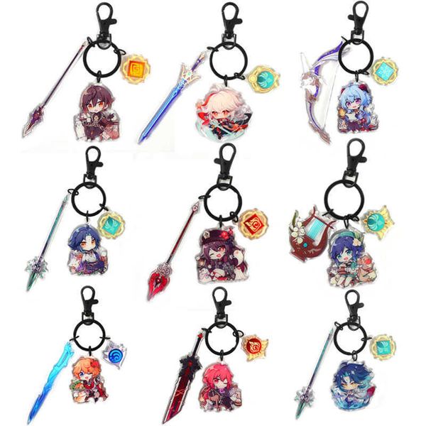 Genshin Impact acrylique Keychain jeu Figure Kaedehara Kazuha Xiao Zhongli Sangonomiya Kokomi Ganyu Pendentif Collections Pendentif G1019