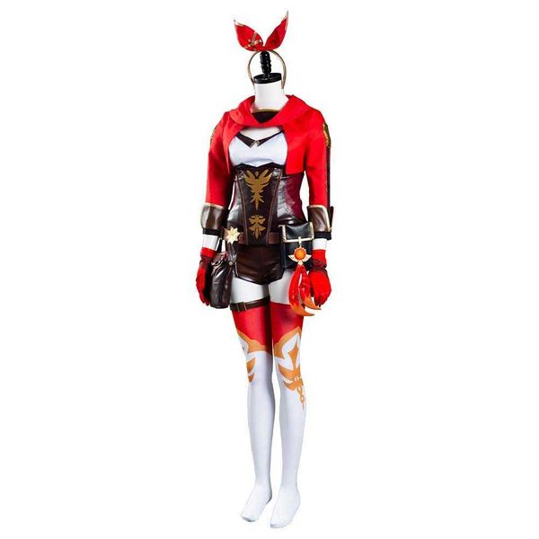 Genshin Impact Ambre Cosplay Costume Combinaison Tenues Halloween Carnaval Costume Y0913