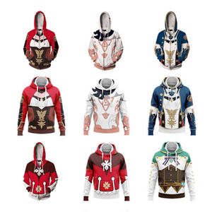 Genshin Impact Amber Klee Cosplay Hoodie 3D Print Sweatshirt Paimon Qin Venti Volwassen Casual pullover Zip Up Jacket Coat Y220713