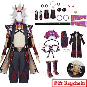 Genshin Impact Arataki Itto Cosplay Pruik Kostuum Hoorn Accessoires 15 stks Set Hittebestendige Pre Styled Itto Wigscosplay