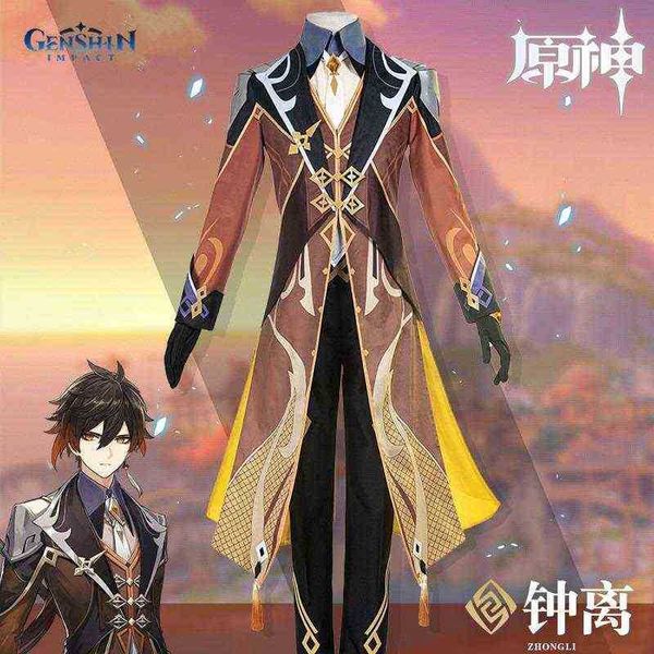 Genshin Impact Cos Zhongli Costume Anime Cosplay Voyageur Jeu Animation Costume Homme Vêtements Homme Ensemble Complet Pour Jeu De Rôle Costume J220720