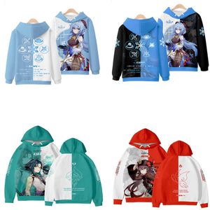 Genshin Impact Cosplay kostuum Hutao Diluc Ganyu Klee Xiao Zhongli Venti Keqing Fischl Sucrose Diona unisex 3d hoodie sweatshirt y0903