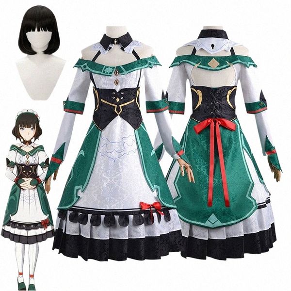 Genshin Impact Cosplay Disfraz Katheryne Juego Anime Ropa Navidad Dr Maid Outfit Peluca negra Disfraces de fiesta de carnaval Pelucas v585 #