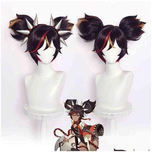 Genshin Impact Cosplay Xinyan 30 Cm Pruik Bruin Gradiënt Pruiken Hittebestendige Synthetische Halloweenadd Cap Y220512 Drop Levering Dhupx