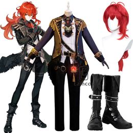 Genshin Impact Diluc Cosplay Cosplay Schoenen Pruiken Game Uniforms Halloween Party -kostuums voor mannen Y0903