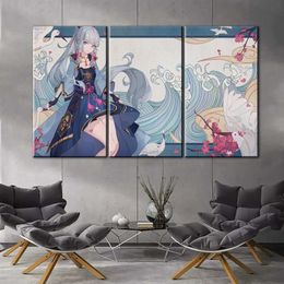 genshin impact jeu affiche décor à la maison hd peinture Kamisato Ayaka miss peinture murale affiche anime étude chambre Bar café mur Y0927357c