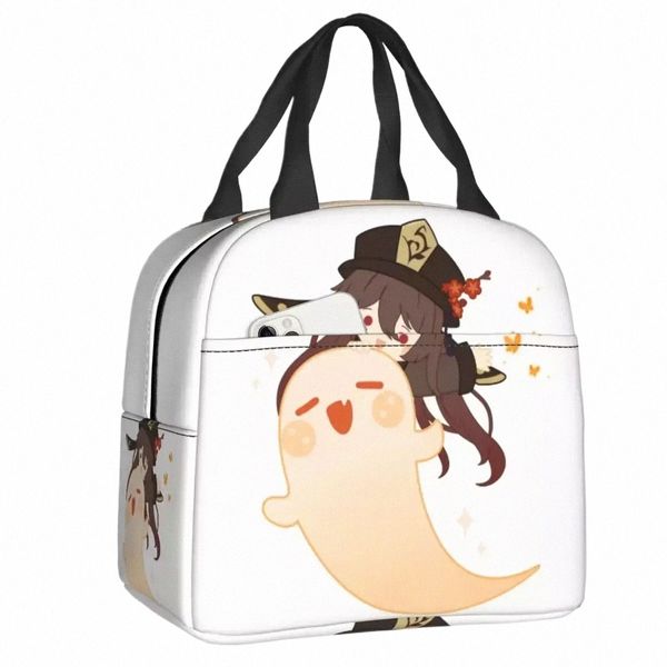 genshin Impact isolé déjeuner sac fourre-tout femmes Hu Tao mignon fantôme Halen réutilisable refroidisseur thermique Bento Box enfants écoliers V88Z #