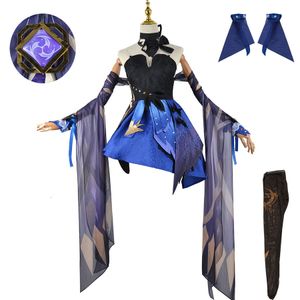 Genshin Impact Keqing Cosplay Costume Tenues Robe pour Halloween Carnaval Femmes Fille Perruque
