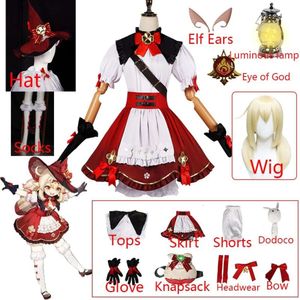 Genshin Impact Klee – perruque de Costume de petite sorcière, nouvelle peau, Cosplay, robe Lolita rouge mignonne, sac à chapeau, tenue d'halloween Kawaii