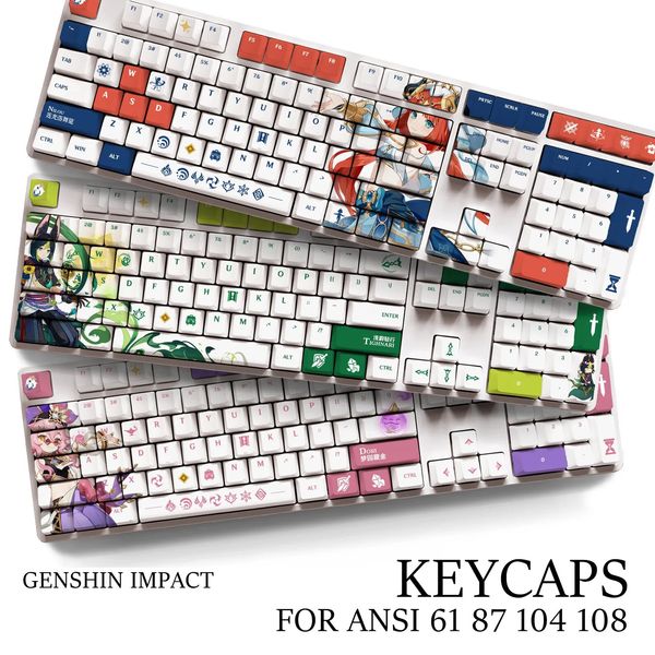 Genshin Impact NAHIDA NILOU Pbt Material Keycaps Set para ANSI 61 87 104 108 teclas Teclado mecánico Perfil Oem Solo KeyCaps 231228