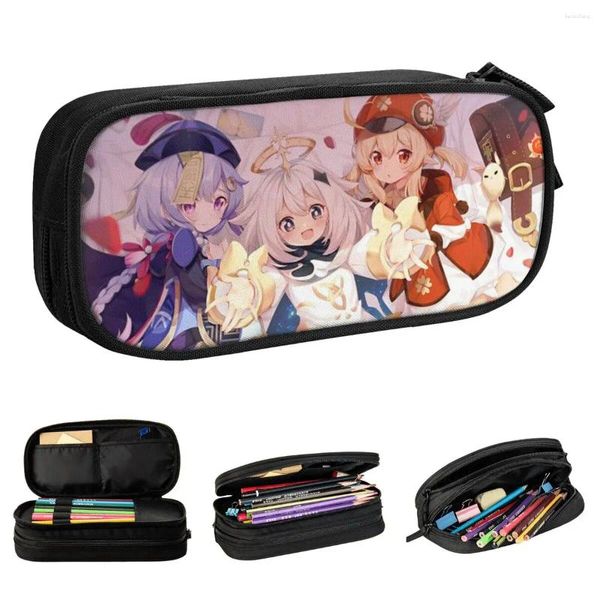 Genshin impact qiqi paimon klee crayon crayons anime mignon pochet stylo box for girl boy big cap caple sacs étudiants accessoires